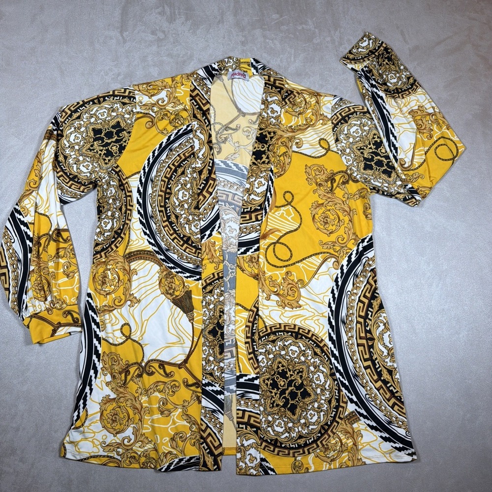 Madrag Made USA Plus Size 1X Baroque Chain Print Layer Kimono Cover Up Duster - Picture 2 of 9